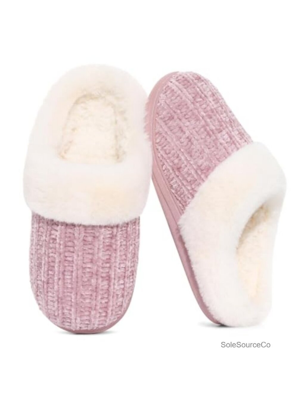 Fuzzy Chenille Knit Slippers Memory Foam Warm House Shoes Women